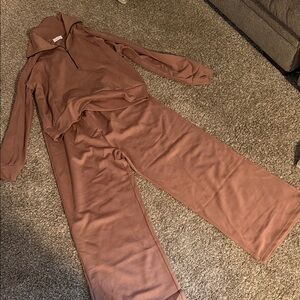 Pink Lily Dusty Rose Lounge Set with Zip Collar Size L